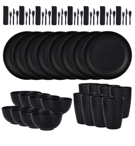 Kitchen Wheat Straw Dinnerware Set Dinner Plates Dessert <strong>Cereal</strong> <strong>Bowls</strong> Cups Outdoor Camping Plates and Dishes Unbreakable Plastic - Product Image 5