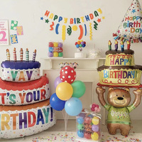 T1210 Bougies multicolores Série de gâteaux à trois couches Ballon en film d'aluminium pour la décoration de fête d'anniversaire pour enfants