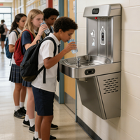 Fuente de Agua Eléctrica Fría de Acero Inoxidable Montada en la Pared con Sensor de Activación Sin Contacto y Manos Libres para Llenado de Botellas