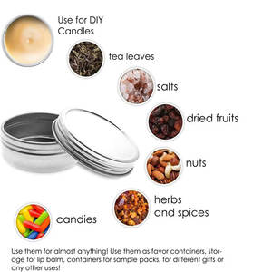 Круглые серебряные глянцевые косметические баночки из жести объемом 1 унция с неглубоким дном и завинчивающимися крышками для сувениров и подарков - Product Image 2