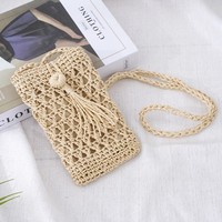 Nouveau sac bandoulière style bohème, petit sac carré mini format pour téléphone portable, beige kaki, tissé à la main, fermeture éclair, sac à bandoulière simple pour femmes et filles