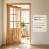 Solid Fir Solid Wood Glass Swing Door Natural Timber for Study Room Interior Partition