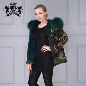 Mujeres camuflaje moda invierno desgaste, piel real del mapache collares desgaste estilo Faux fur Jacket - Product Image 6