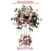 Boule de fleurs artificielle en soie rose de 60 cm, grande rose, arrangement de table, décoration de toile de fond de mariage avec feuilles vertes