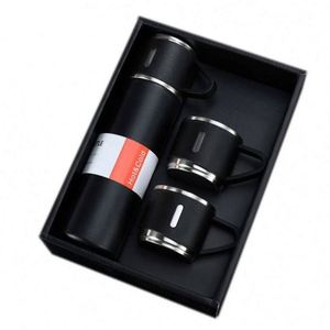 Ensemble de gourde isotherme à double paroi en acier inoxydable 304 de 500 ml, bouteille d'eau isolée, deux tasses, isolation thermique de 12 à 24 heures - Product Image 1