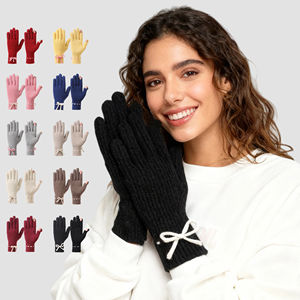 Guantes de Punto para Mujer, Diseño con Lazo, Pantalla Táctil, para Otoño e Invierno, Ideales para el Día a Día, Conducir y Ciclismo - Product Image 1