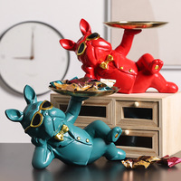 Statue de bouledogue français nordique, rangement de Table, décor de salon, lunettes, Figurines de chien avec plateau à bijoux en métal, ornement décoratif