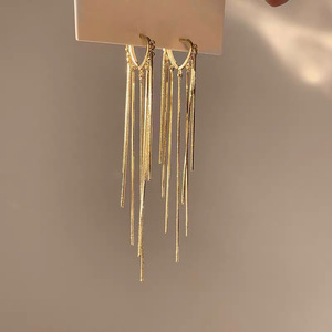Pendientes de mujer con aguja de plata S925, pendientes elegantes de borla larga, pendientes minimalistas y elegantes para enhebrar las orejas - Product Image 4
