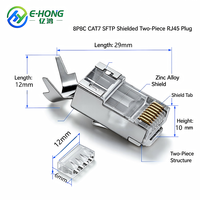 E-HONG 8P8C CAT7 SFTP Konektor RJ45 Dua Bagian Berpelindung Ganda 10Gbps 600MHz Berlapis Emas untuk Jaringan