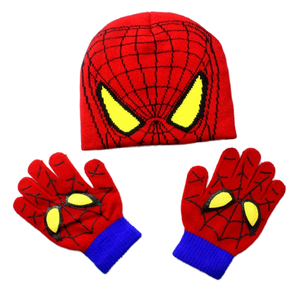 Jacquard Beanie Hat for Kids Warm Knitted <strong>Caps</strong> with Spider-Man Glove Suit Puff Printing Travel-Friendly 100% Acrylic - Product Image 1