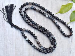 Negro Sulemani Hakik Aqeeq 34 pulgadas Cadena de Mala curación Natural de piedra de cristal - Product Image 4