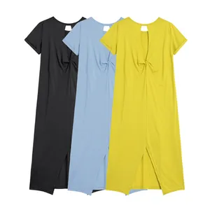 Fashion 2023 Summer Cheap Short Sleeve Jersey O-Neck Simple Basic Stretched Cotton Women Dress