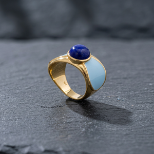 S925 14K <b>Gold</b> Plated Rhodium Plated Chunky Blue Enamel Pink <b>Opal</b> <b>Ring</b> Customizable for Retail OEM ODM From Thailand Party - Product Image 2
