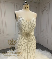 Robe de mariée sirène QUEENS GOWN, spectaculaire, ornée de cristaux, à volants moelleux, col en V, sans manches