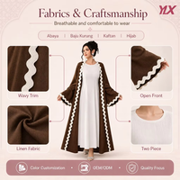 Abaya formelle quotidienne pour musulmanes modestes, robe extérieure en tissu texturé simple avec bordure ondulée