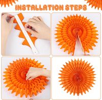 Éventails en papier orange, décorations de fête d'automne, fleurs en papier de soie pour anniversaire, baby shower, mariage, automne, Thanksgiving