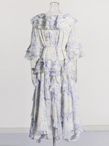 Romantico stile francese per le vacanze 2024 estate nuovo colletto a V <span class=keywords><strong>con</strong></span> tromba in corda lunga a <span class=keywords><strong>balze</strong></span>, vestito - Product Image 4