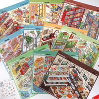 Livre d'autocollants de scène de magasin miniature pour enfants, 10 thèmes de boutique, en PET découpé, livre d'autocollants d'activités DIY pour habiller les personnages, pour enfants