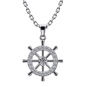 Tianyu Moissanite Ship Wheel Pendant Necklace 925 Sterling Silver 18K <b>White</b> <b>Gold</b> Plated Jewelry <b>for</b> <b>women</b> - Product Image 1