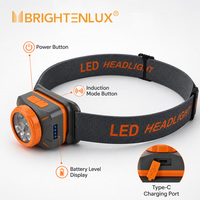 Lampu Kepala LED 400 Lumen Isi Ulang USB C dengan Sensor Gerakan Tangan, Peredupan Tanpa Tingkat, Strobo Merah untuk Pekerjaan Luar Ruangan dan Keadaan Darurat