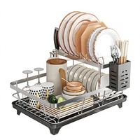 Égouttoir à vaisselle auto-drainant à 2 niveaux, égouttoir à vaisselle de cuisine antirouille avec porte-couverts