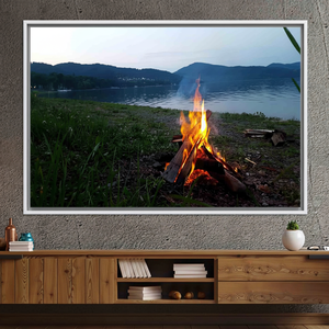 Elegant Bonfire Landscape Printed <b>Canvas</b> Artwork for Home Decor,WHITE <b>FRAMED</b> <b>CANVAS</b> - Product Image 3