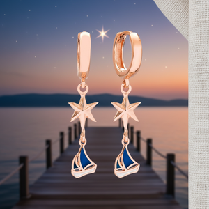 Ship and North Star Design Enamel <b>Dangle</b> <b>Earrings</b> Fine Jewellery Turkish Handmade Wholesale 925 Sterling <b>Silver</b> Jewelry - Product Image 3
