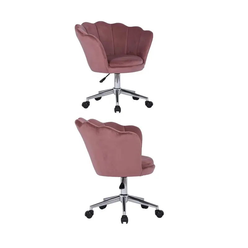 Silla giratoria de lujo, sillón de oficina de terciopelo, color rosa, con respaldo