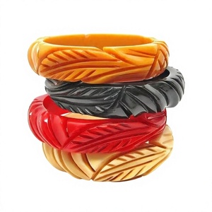 Newly Best Feather Pattern Acrylic Resin Bangle <b>Bracelets</b> <b>Red</b> Black Orange Yellow Leafs Vintage Stylish Unisex Cute Jewelry - Product Image 1