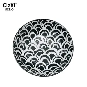 Japanese Zephyr wave pattern creative tableware pasta snack dessert sushi round ceramic plate for hotel home restaurant