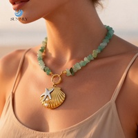 Collar SUMMLY con Colgante de Estrella de Mar y Perla, Chapado en Oro de 18K, Estilo Boho, con Piedra Natural Verde, Joyería para Mujer, Regalo