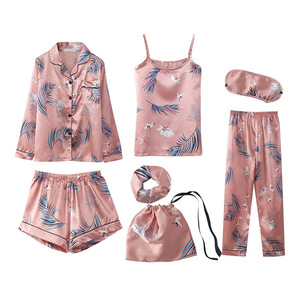 Groothandel Dikke Meisjes Lange Mouwen Zijde Satijn Pyjama Set 7 Stuks Plus Dames Nachtkleding - Product Image 5