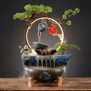 Rueda de Agua Decorativa Creativa de Cerámica Pintada a Mano con Agua Corriente y Peces de la Suerte para Adornos, Bomba de Agua Circulante para el Hogar - Product Image 2