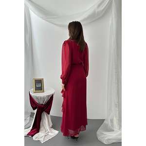 Ensemble short 2 pièces en mousseline de soie bordeaux à volants pour femme, tailles 2XL, 3XL, 4XL, vente en gros - Product Image 1