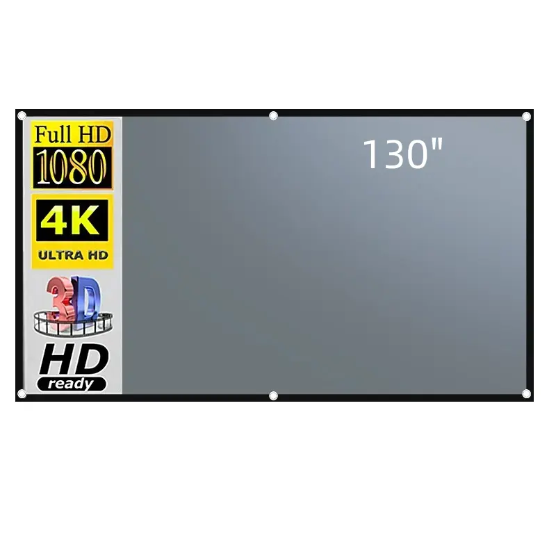 Portátil 3D 4K HD Gris Cortina simple Anti-luz Tela de 100 pulgadas Pantalla de proyector de 120 pulgadas para el hogar Oficina al aire libre