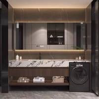 Ensemble de meuble de salle de bain moderne à DEL avec évier unique Coiffeuse de salle de bain moderne en chêne suspendue avec lave-linge