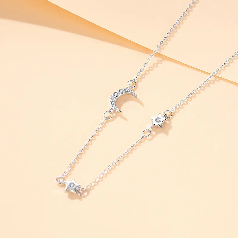 High Quality 925 silver star and moon pendant necklace jewelry suppliers