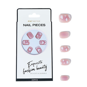 24 piezas personalizadas Etiqueta Privada Honey Girl uñas postizas con corazones prensa corta mate en las uñas Venta al por mayor proveedor de uñas postizas Kawaii - Product Image 6