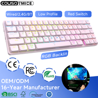Clavier mécanique OEM ODM à profil bas, tri-mode, en aluminium, avec interrupteurs personnalisés, RGB, ultra-fin, 68 touches, 65 %, sans fil, pour jeux