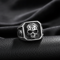 Yunnique Bague Imperméable en Acier Inoxydable 316L, Motif Crâne Aigle Gothique, Unisexe, Fini Argent Vieilli, Audacieuse, Sombre, Rébellienne, Style Motard Punk