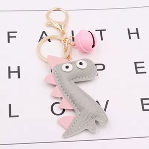 Creative Dinosaur PU Leather Keychain Cute Bag Pendant Bell Charm Car <b>Key</b> <b>Ring</b> Cross Border Gift - Product Image 2