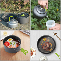 Ensemble de cuisine en aluminium populaire pour 4 personnes et théière Sac isotherme Sac à eau Réchaud Accessoires de voyage en plein air Ensemble de vaisselle de camping