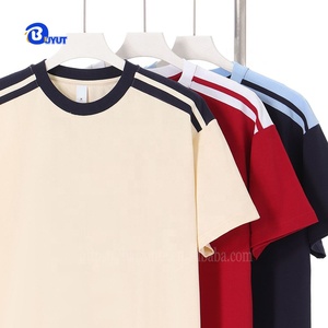 T-shirt da uomo alla moda Vintage a <span class=keywords><strong>mezza</strong></span> <span class=keywords><strong>manica</strong></span> da 240g di cotone pesante a righe di colore larghe cuciture stile College estivo-all'ingrosso - Product Image 3