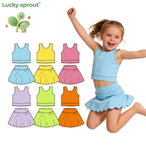 Kids Girls Sleeveless Scallop Vest <strong>Skirt</strong> Custom Color Sportswear Yoga Set Wholesale Fashion Summer Girls Gym Sets - Product Image 1