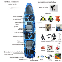 Kayak à pédales modulaire tandem en 3 sections en HDPE de conception Vicking Hull, 2 places, neuf, pour le tourisme et la pêche en lac, 14 pieds, canoë-kayak