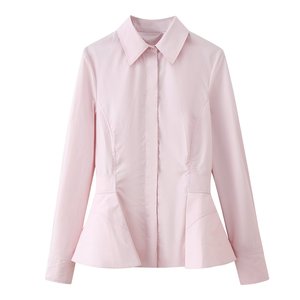 Camisa de Popelina Personalizada para Mujer 2026 con Dobladillo Asimétrico con Volantes, Blusa Corta Informal Vintage, OEM/ODM por Fábrica de Ropa China - Product Image 2