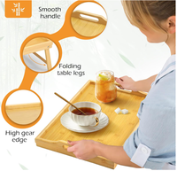 Table de lit en bambou avec pieds pliables et poignée, plateau de service pour le petit-déjeuner, bureau pour ordinateur portable pour lit ou canapé