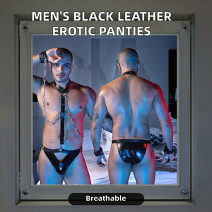 Lencería Erótica Negra Transpirable de Cintura Baja con Cadenas para el Cuello para Hombre - Product Image 2