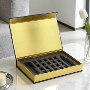 Luxury Premium Recyclable Magnetic Closure Flip Top Rigid Cardboard Gift Box with Embossed Sponge Lining for Cosmetics - Product Image 1