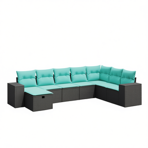 Set di divani da patio in polyrattan nero con cuscini, eleganti mobili da esterno, 8 pezzi - Product Image 1